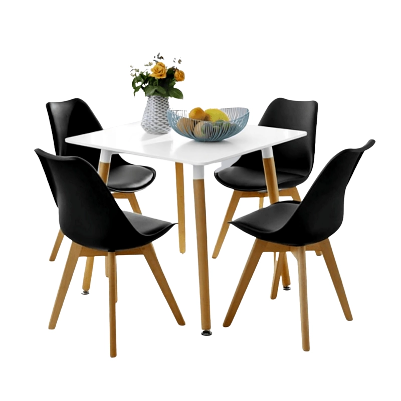 COMEDOR MESA EAMES CUADRADA BLANCA + 4 SILLAS TULIP NEGRAS - 1