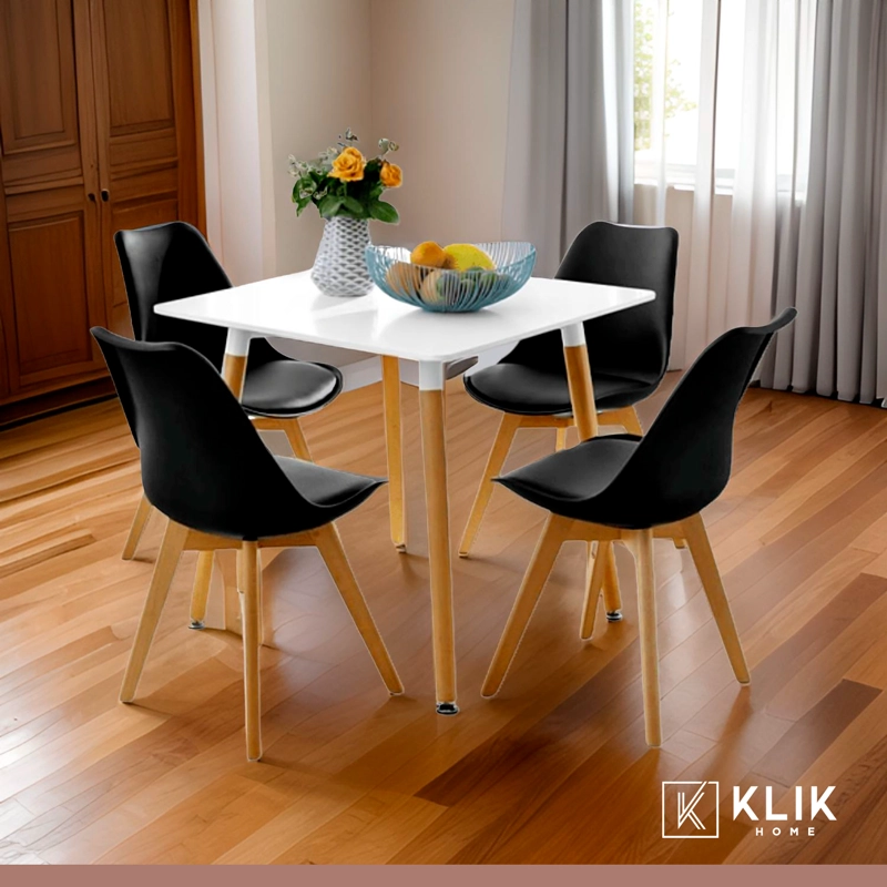 COMEDOR MESA EAMES CUADRADA BLANCA + 4 SILLAS TULIP NEGRAS - 8