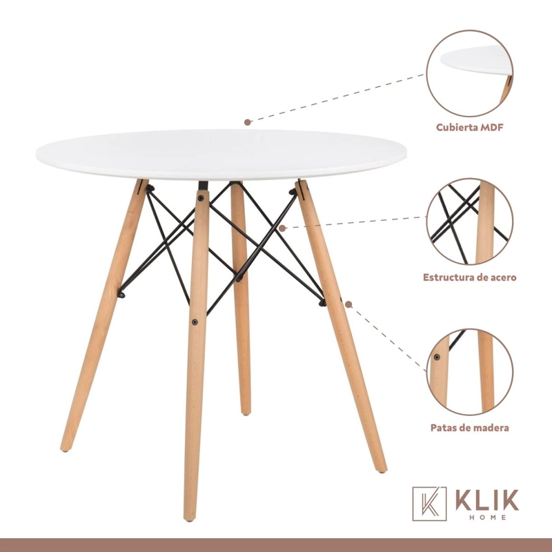 COMEDOR MESA EAMES BLANCA REDONDA 80CM + 4 SILLAS TULIP BLANCAS - 3