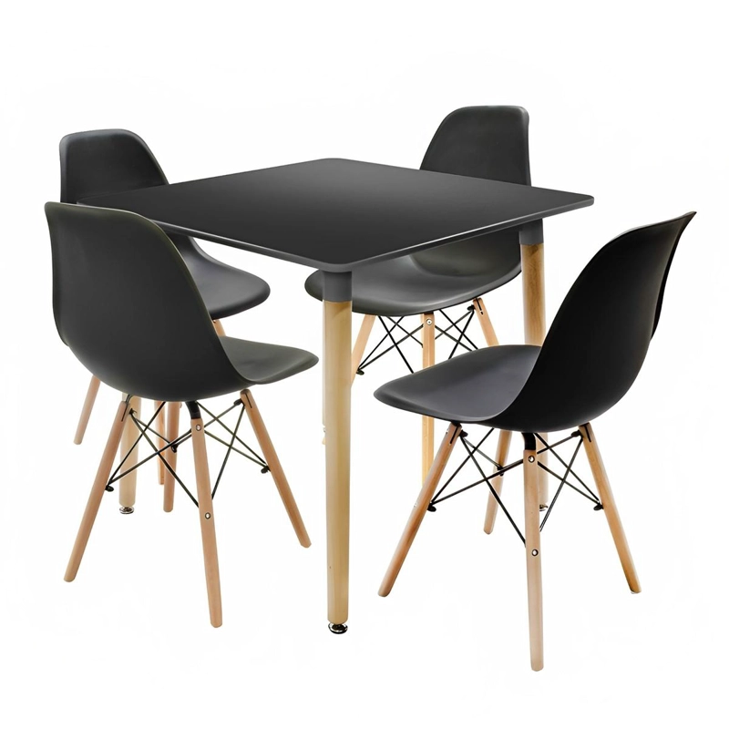 COMEDOR MESA EAMES CUADRADA NEGRA + 4 SILLAS EAMES NEGRAS - 1
