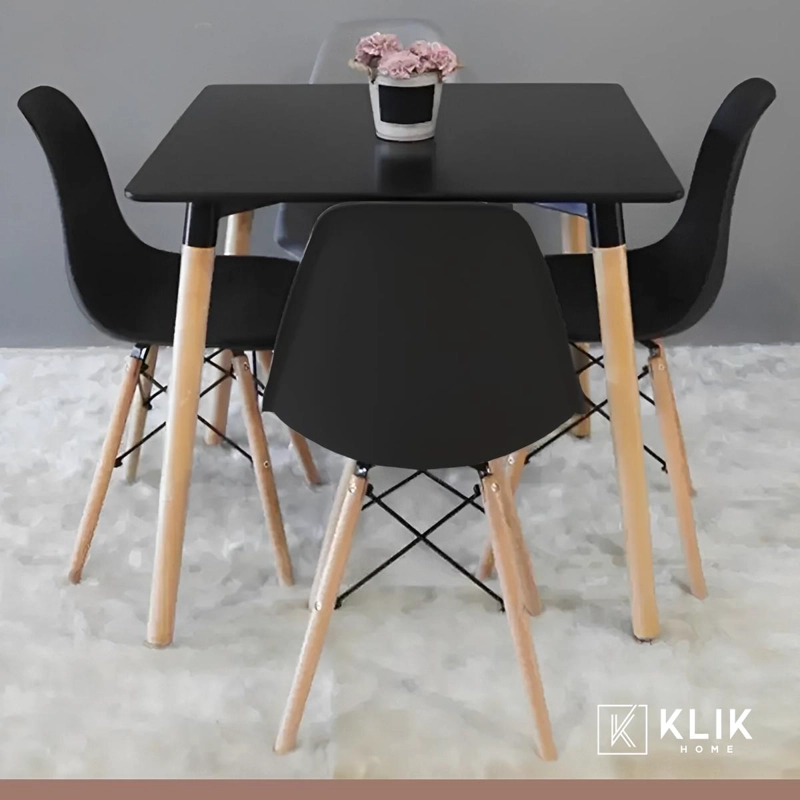 COMEDOR MESA EAMES CUADRADA NEGRA + 4 SILLAS EAMES NEGRAS - 2