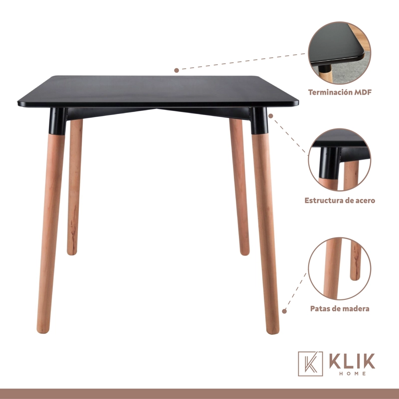 COMEDOR MESA EAMES CUADRADA NEGRA + 4 SILLAS EAMES NEGRAS - 3