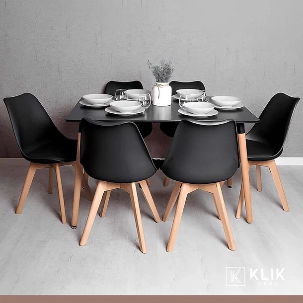 COMEDOR MESA RECTANGULAR NEGRA + 6 SILLAS TULIP NEGRAS - 2