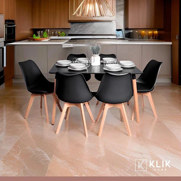 COMEDOR MESA RECTANGULAR NEGRA + 6 SILLAS TULIP NEGRAS - 8