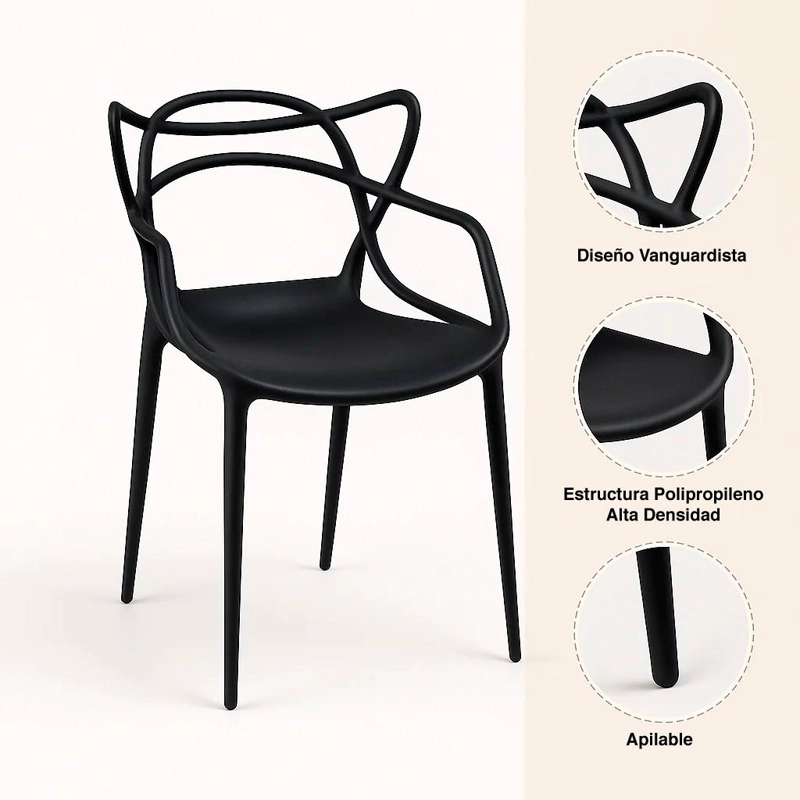 SILLAS TERRAZA O COMEDOR KLIK MUEBLES MASTER 1 CUERPO NEGRAS PACK 4 - 5