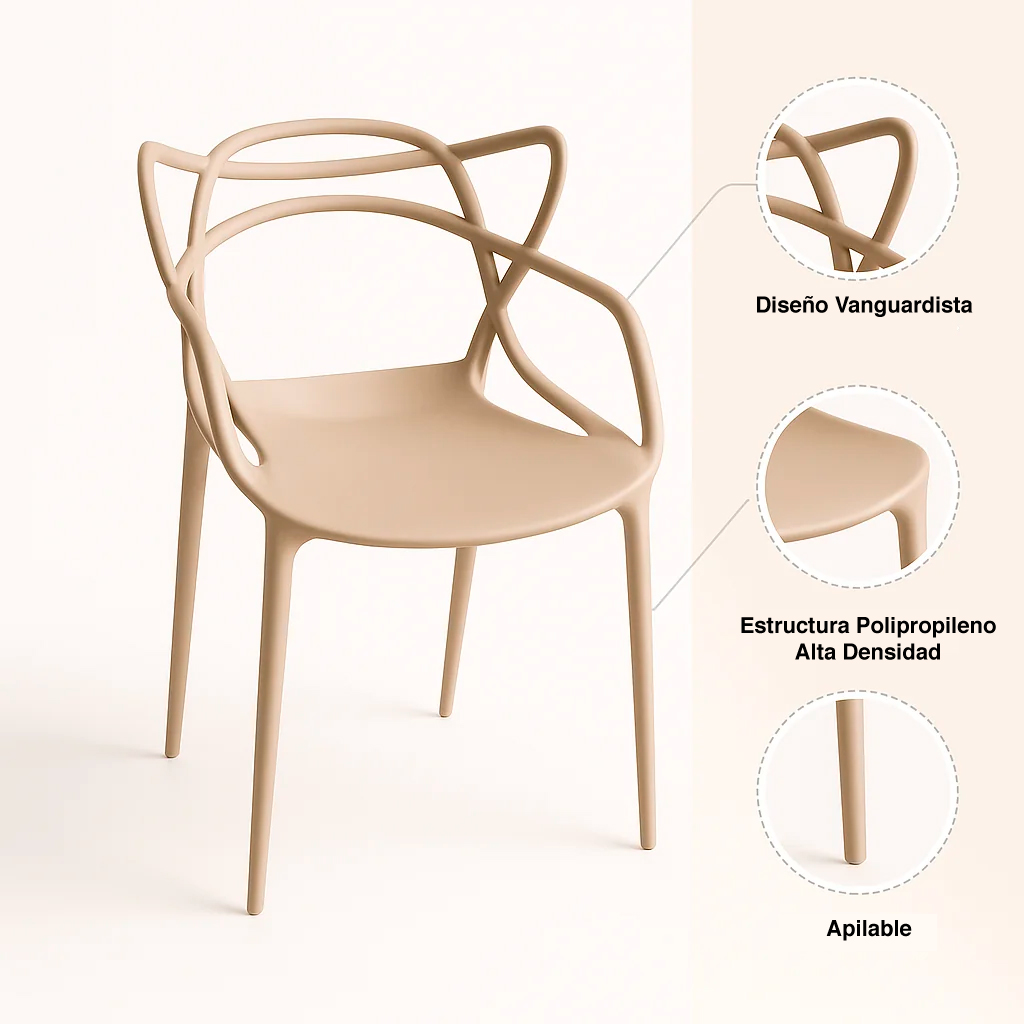 PACK DE 4 SILLAS DE TERRAZA O COMEDOR MASTER - BEIGE - 5