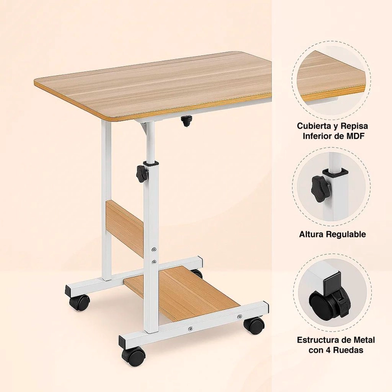 MESA KLIK MUEBLES COMPUTADOR ESCRITORIO AJUSTABLE ROBLE METAL - 9
