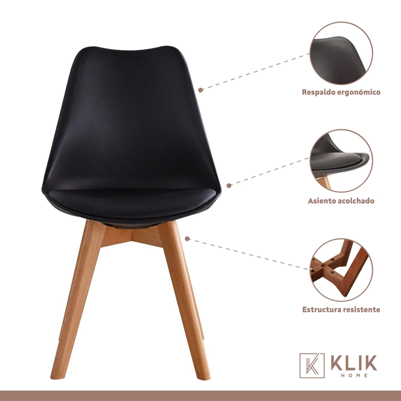 JUEGO COMEDOR KLIK MUEBLES TULIP 80CM 4 SILLAS NEGRO - 4
