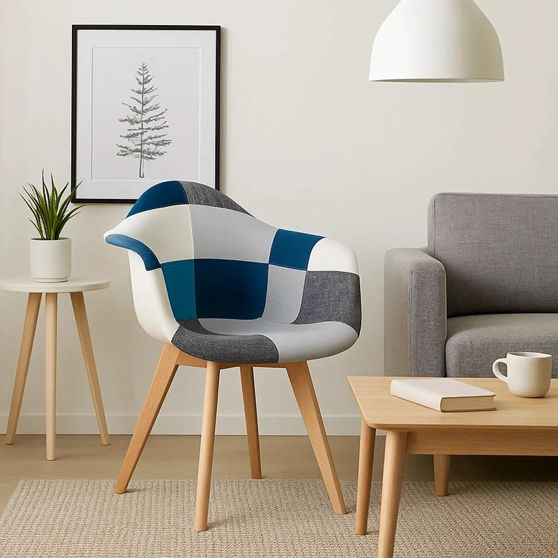 BUTACA KLIK MUEBLES PATCHWORK ACOLCHADO WOOD 1 CUERPO CELESTE SITIAL - 3