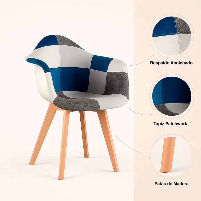 BUTACA KLIK MUEBLES PATCHWORK ACOLCHADO WOOD 1 CUERPO CELESTE SITIAL - 5