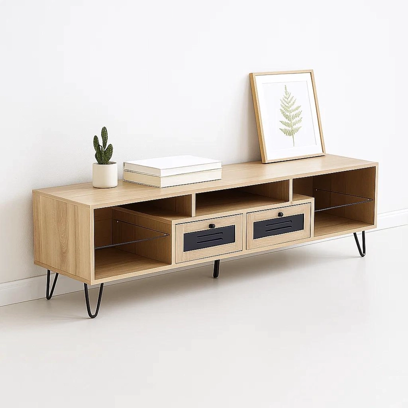 RACK TV KLIK MUEBLES PARIS MDF CAFE CLARO O BUFFET CON CAJONES - 2