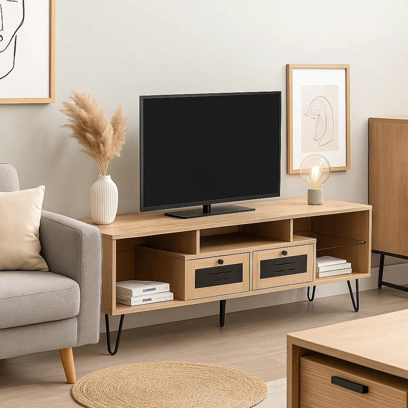 RACK TV KLIK MUEBLES PARIS MDF CAFE CLARO O BUFFET CON CAJONES - 3