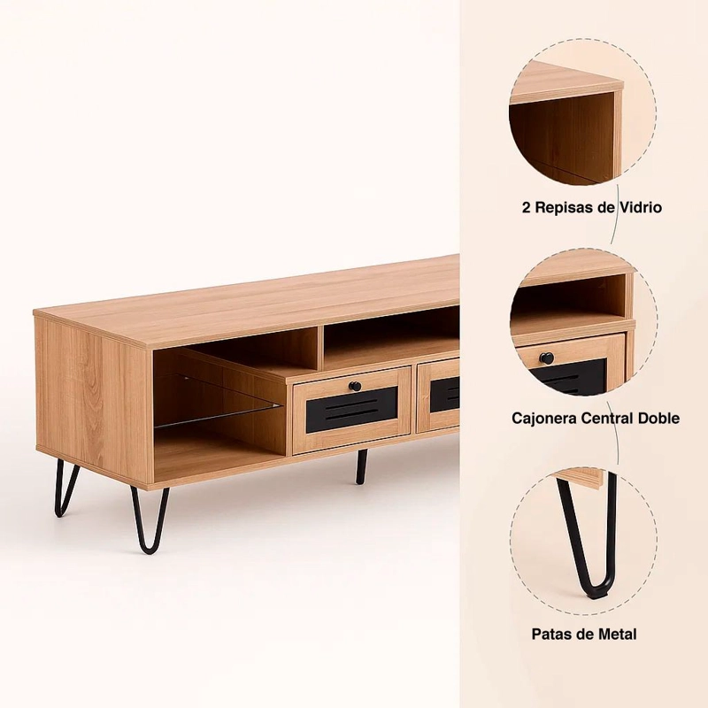 RACK TV KLIK MUEBLES PARIS MDF CAFE CLARO O BUFFET CON CAJONES - 5