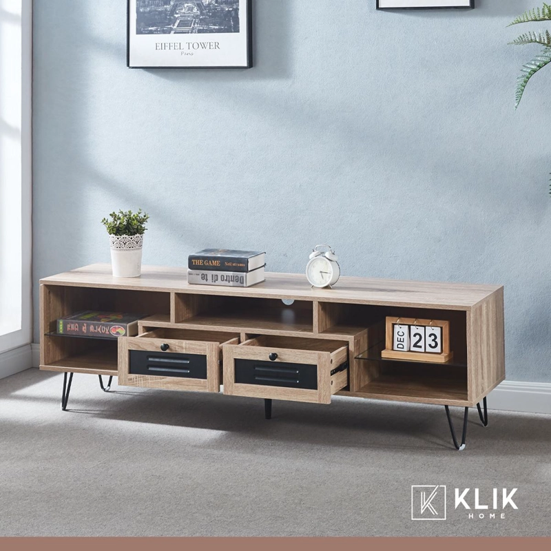 RACK TV KLIK MUEBLES PARIS MDF CAFE CLARO O BUFFET CON CAJONES - 8
