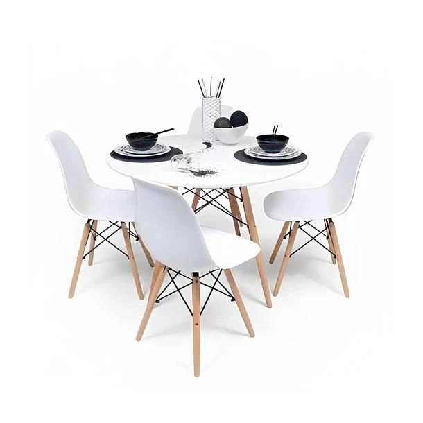 COMEDOR MESA EAMES REDONDA BLANCA 100CM + 4 SILLAS EAMES BLANCAS - 1