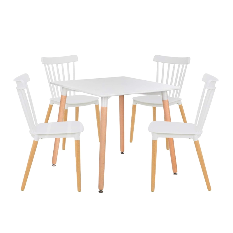 COMEDOR MESA EAMES CUADRADA BLANCA + 4 SILLAS WINDSOR BLANCAS - 1
