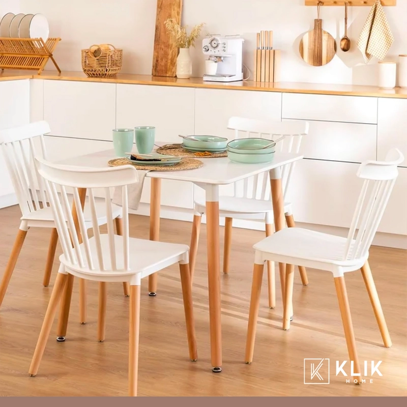 COMEDOR MESA EAMES CUADRADA BLANCA + 4 SILLAS WINDSOR BLANCAS - 2