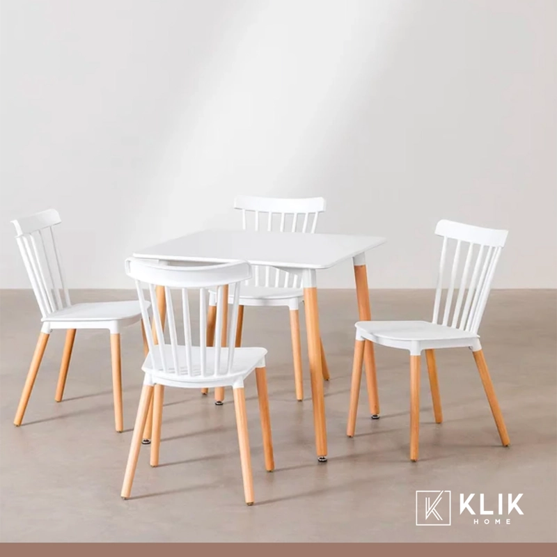 COMEDOR MESA EAMES CUADRADA BLANCA + 4 SILLAS WINDSOR BLANCAS - 8