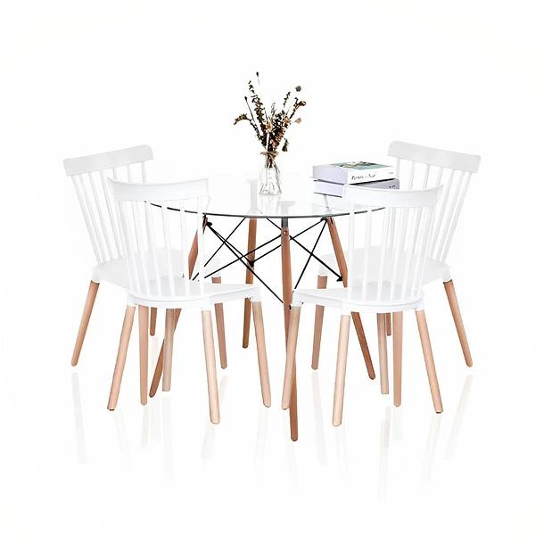 COMEDOR MESA REDONDA BLANCA 80CM + 4 SILLAS PATCHWORK WOOD C - 1