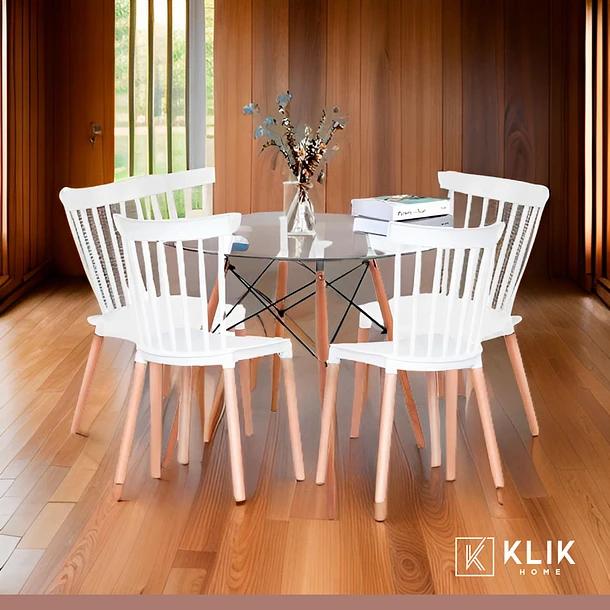 COMEDOR MESA REDONDA BLANCA 80CM + 4 SILLAS PATCHWORK WOOD C - 2