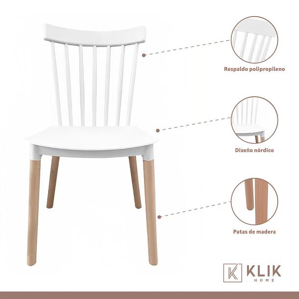 COMEDOR MESA REDONDA BLANCA 80CM + 4 SILLAS PATCHWORK WOOD C - 3