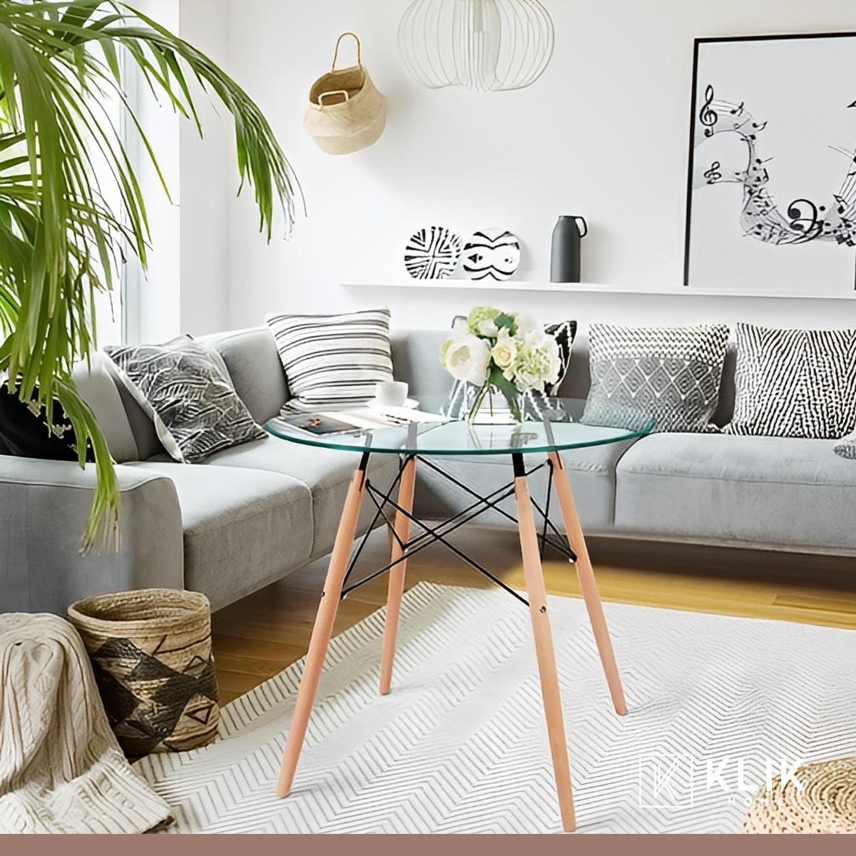 COMEDOR MESA REDONDA BLANCA 80CM + 4 SILLAS PATCHWORK WOOD C - 8