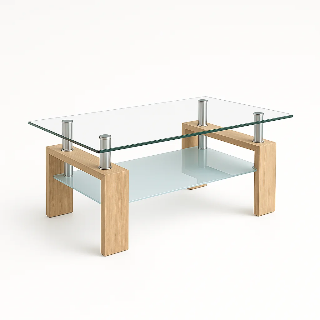 MESA CENTRO KLIK MUEBLES RECTANGULAR LIVING VIDRIO Y MADERA - 1