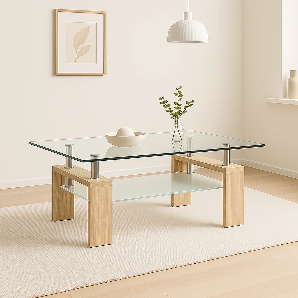 MESA CENTRO KLIK MUEBLES RECTANGULAR LIVING VIDRIO Y MADERA - 2