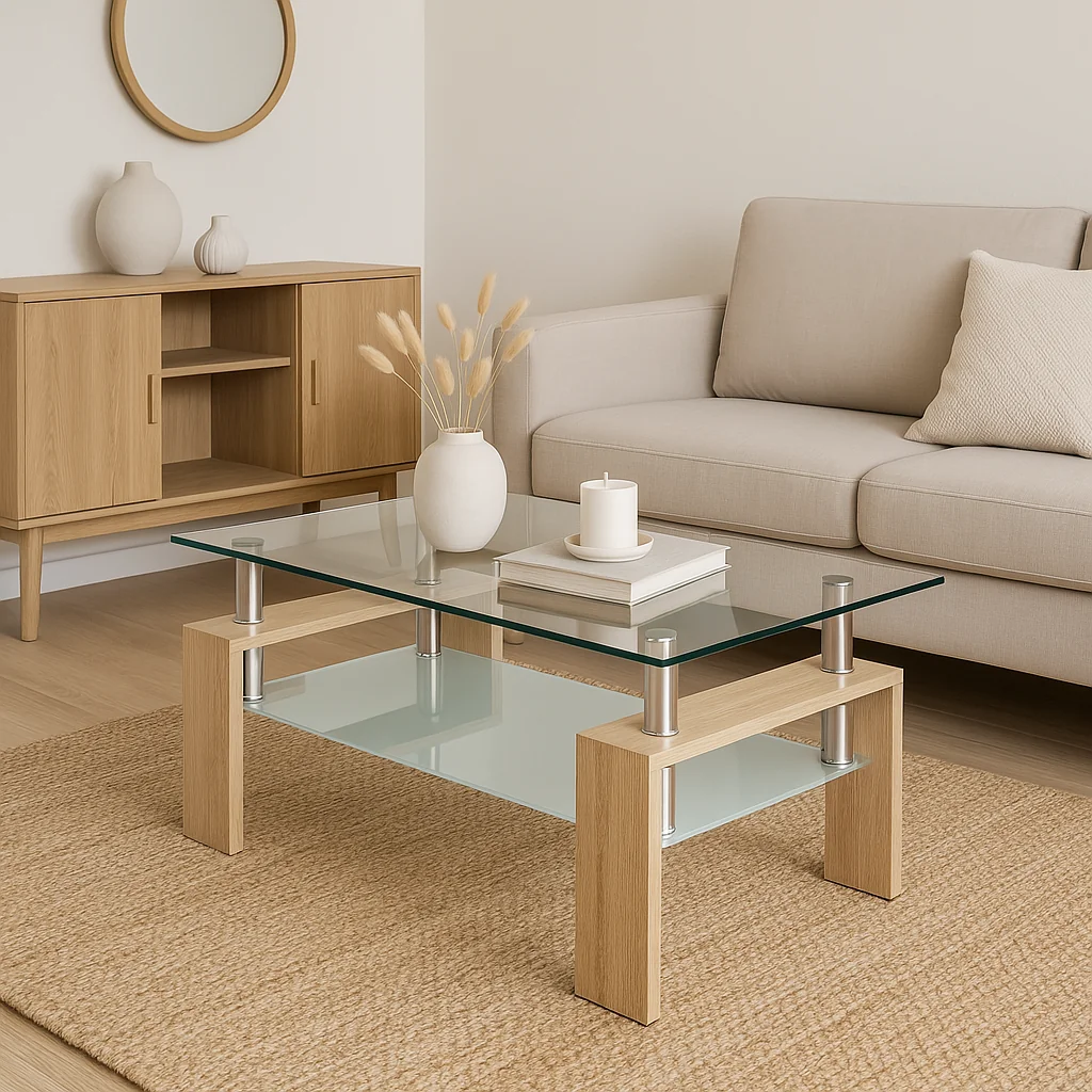 MESA CENTRO KLIK MUEBLES RECTANGULAR LIVING VIDRIO Y MADERA - 3