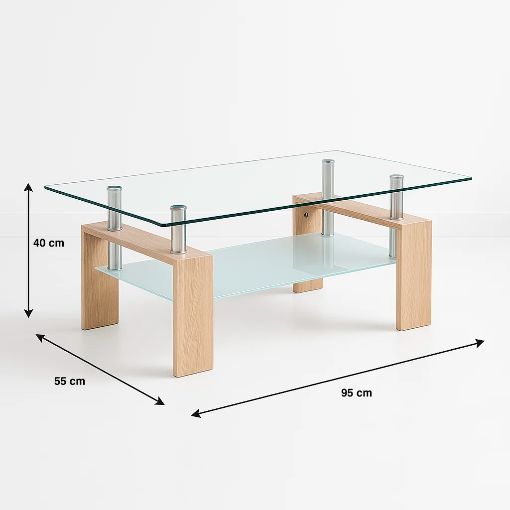 MESA CENTRO KLIK MUEBLES RECTANGULAR LIVING VIDRIO Y MADERA - 4
