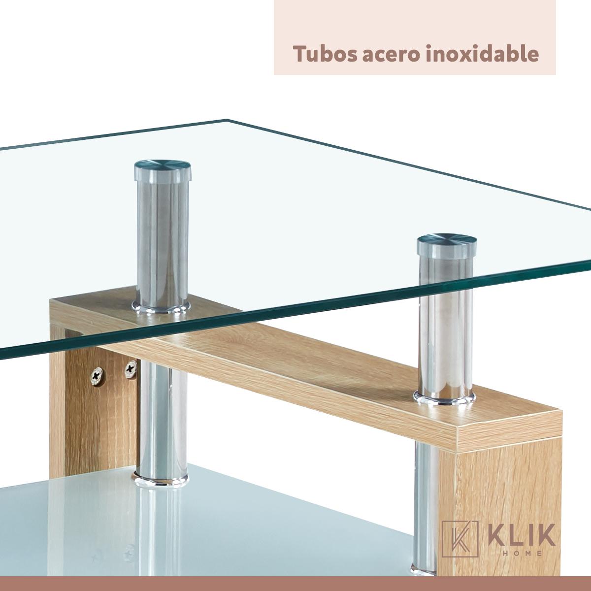 MESA CENTRO KLIK MUEBLES RECTANGULAR LIVING VIDRIO Y MADERA - 8