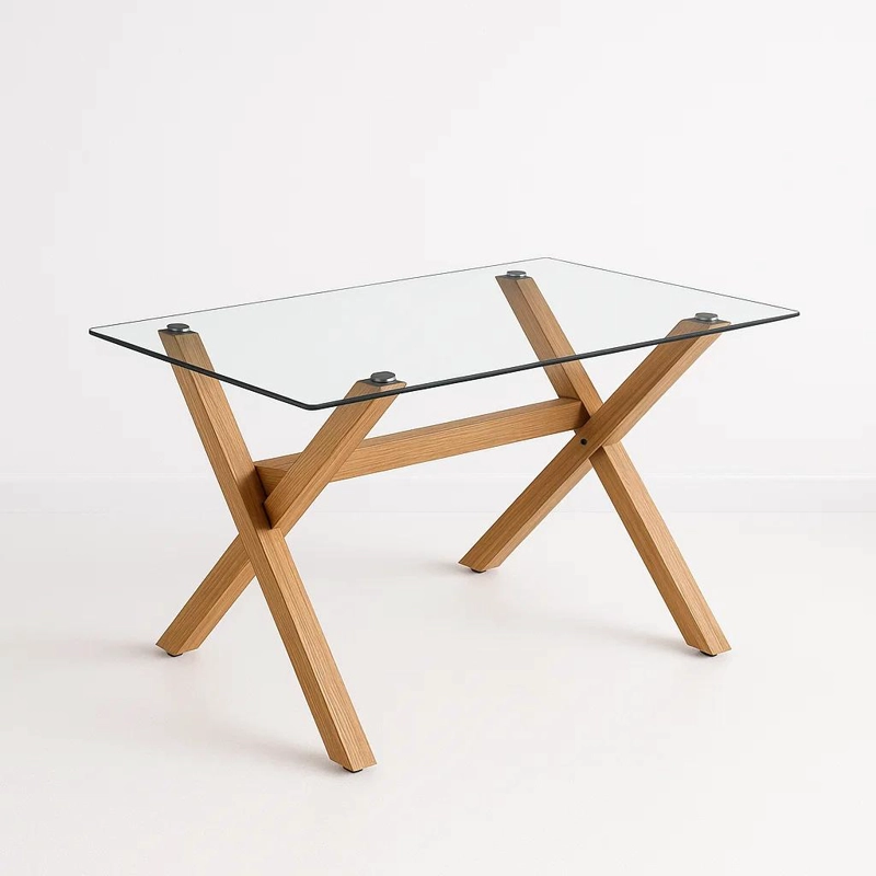 MESA COMEDOR KLIK MUEBLES NORDIC CROSS RECTANGULAR VIDRIO 140X90CM METAL - 1