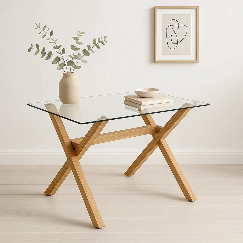MESA COMEDOR KLIK MUEBLES NORDIC CROSS RECTANGULAR VIDRIO 140X90CM METAL - 2