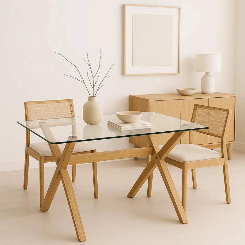 MESA COMEDOR KLIK MUEBLES NORDIC CROSS RECTANGULAR VIDRIO 140X90CM METAL - 3