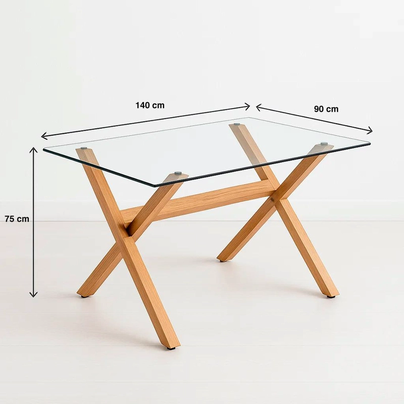 MESA COMEDOR KLIK MUEBLES NORDIC CROSS RECTANGULAR VIDRIO 140X90CM METAL - 4