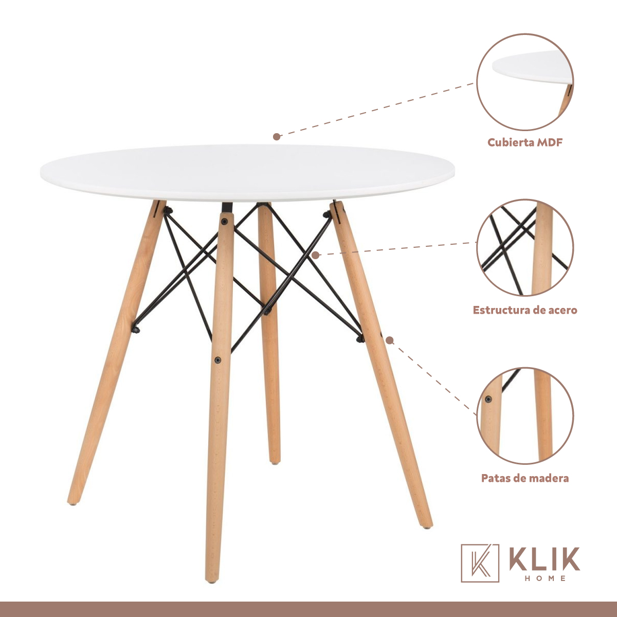 COMEDOR MESA REDONDA BLANCA 80CM + 4 SILLAS WINDSOR BLANCA - 3