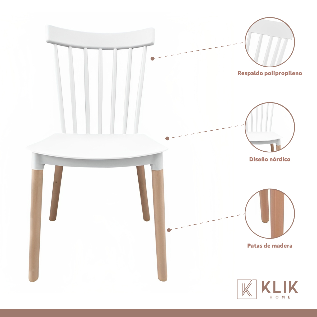 COMEDOR MESA REDONDA BLANCA 80CM + 4 SILLAS WINDSOR BLANCA - 4