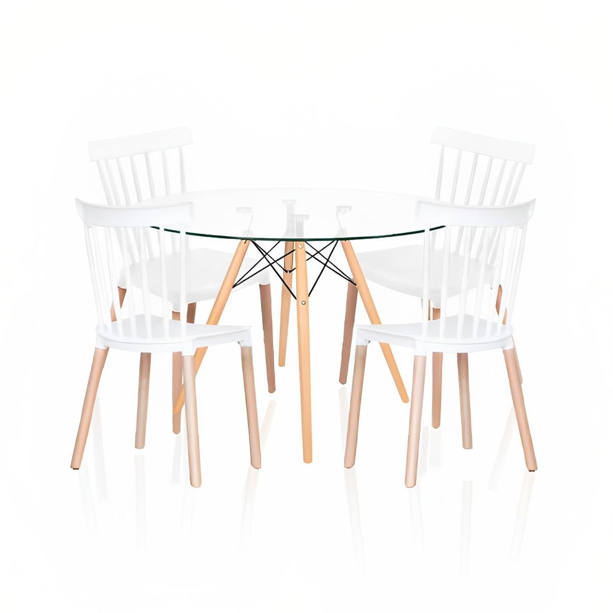 COMEDOR MESA EAMES REDONDA VIDRIO 100CM + 4 SILLAS WINDSOR B - 1