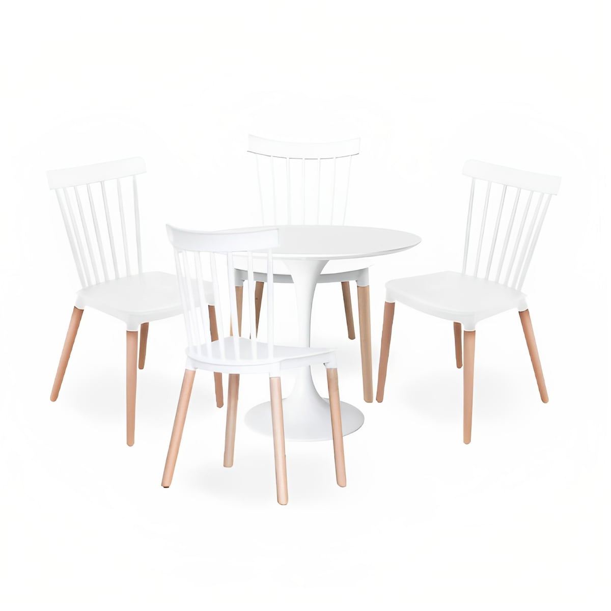 COMEDOR MESA TULIP BLANCA 80CM + 4 SILLAS WINDSOR BLANCA - 1