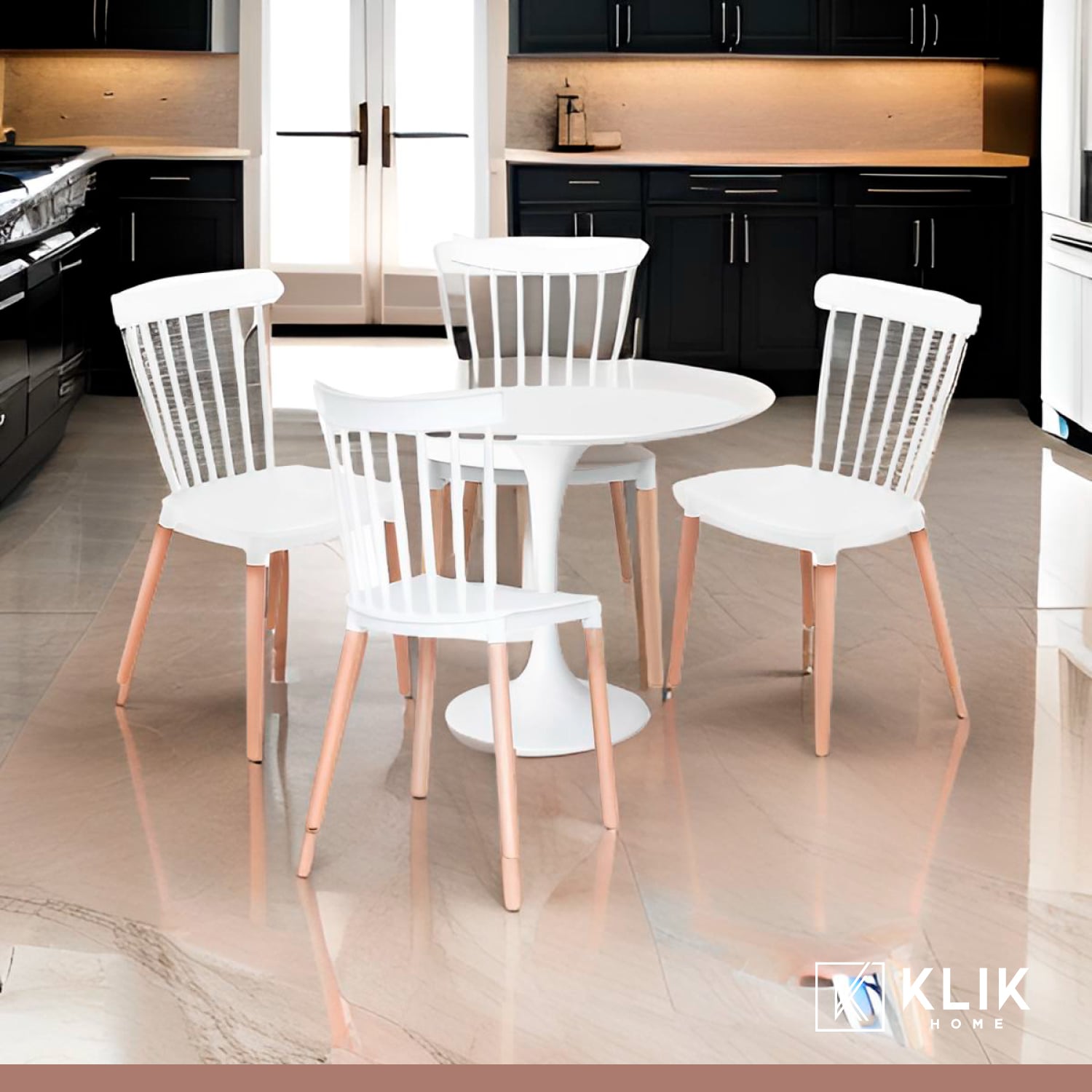 COMEDOR MESA TULIP BLANCA 80CM + 4 SILLAS WINDSOR BLANCA - 2