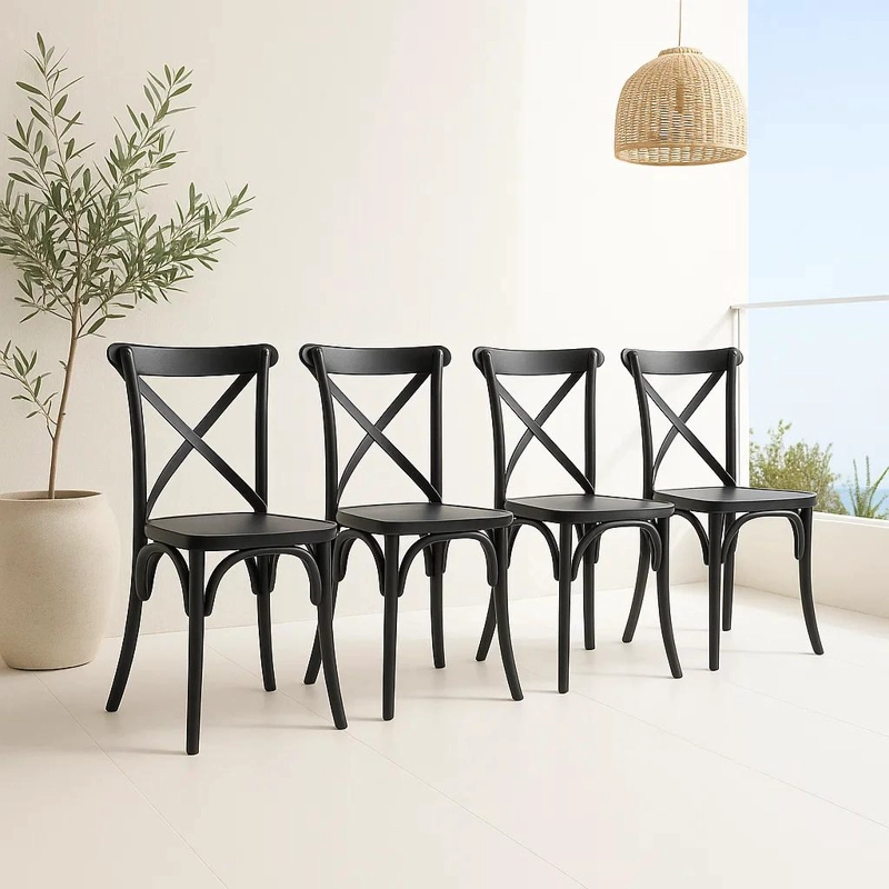 SILLAS TERRAZA O COMEDOR KLIK MUEBLES CROSSBACK DANUBIO NEGRAS PACK 4 - 2