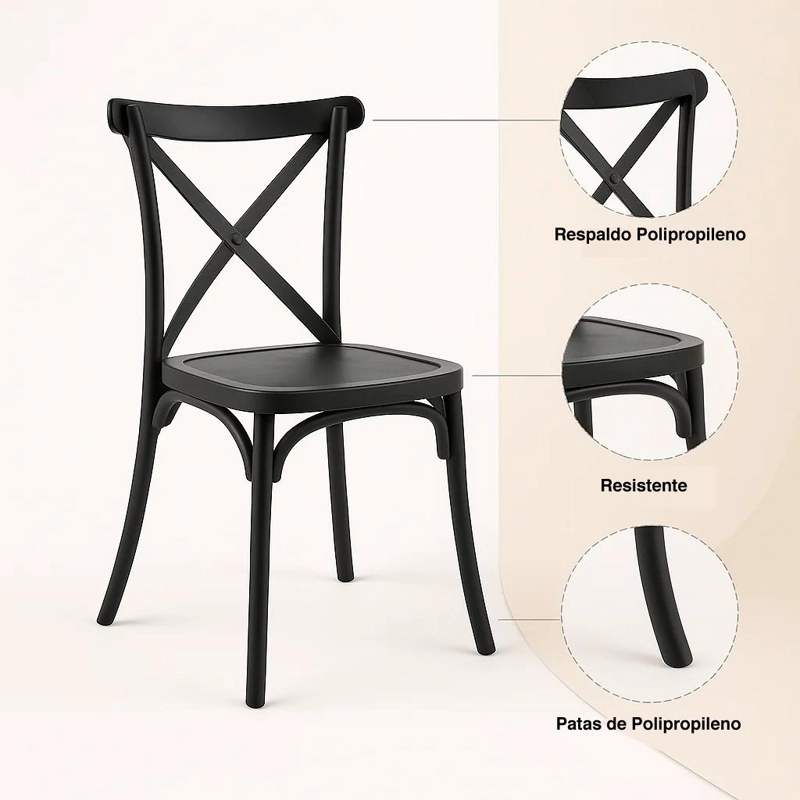 SILLAS TERRAZA O COMEDOR KLIK MUEBLES CROSSBACK DANUBIO NEGRAS PACK 4 - 5