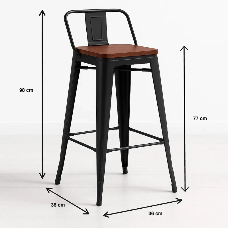 TABURETE KLIK MUEBLES TOLIX 1 CUERPO ALTO CON RESPALDO BAR O TERRAZA ASIENTO MADERA WALNUT - 4