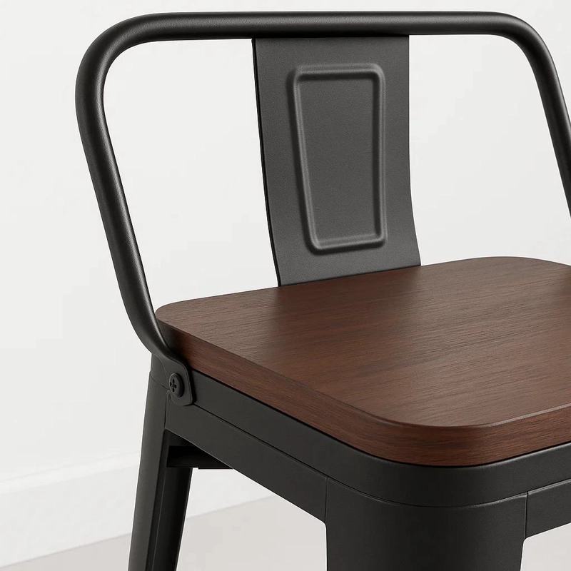 TABURETE KLIK MUEBLES TOLIX 1 CUERPO ALTO CON RESPALDO BAR O TERRAZA ASIENTO MADERA WALNUT - 6