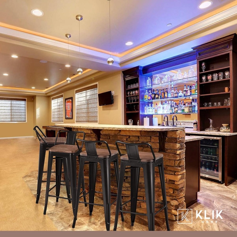 TABURETE KLIK MUEBLES TOLIX 1 CUERPO ALTO CON RESPALDO BAR O TERRAZA ASIENTO MADERA WALNUT - 8