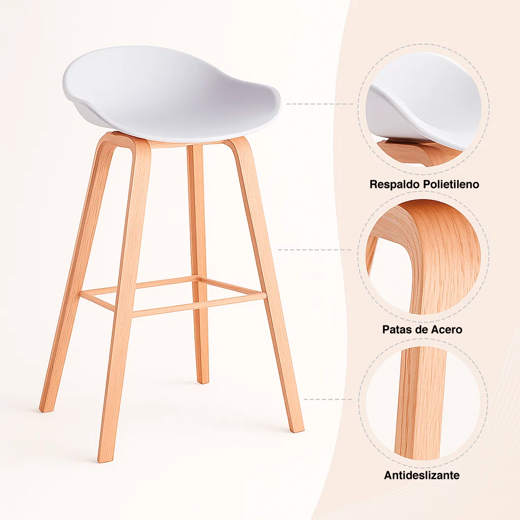 TABURETES KLIK MUEBLES NORDIC 1 CUERPO ACERO BLANCO PACK 4 - 5