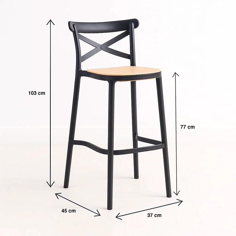 TABURETE KLIK MUEBLES CROSSBACK DANUBIO 1 CUERPO NEGRO PISO BAR O TERRAZA EXTERIOR - 4