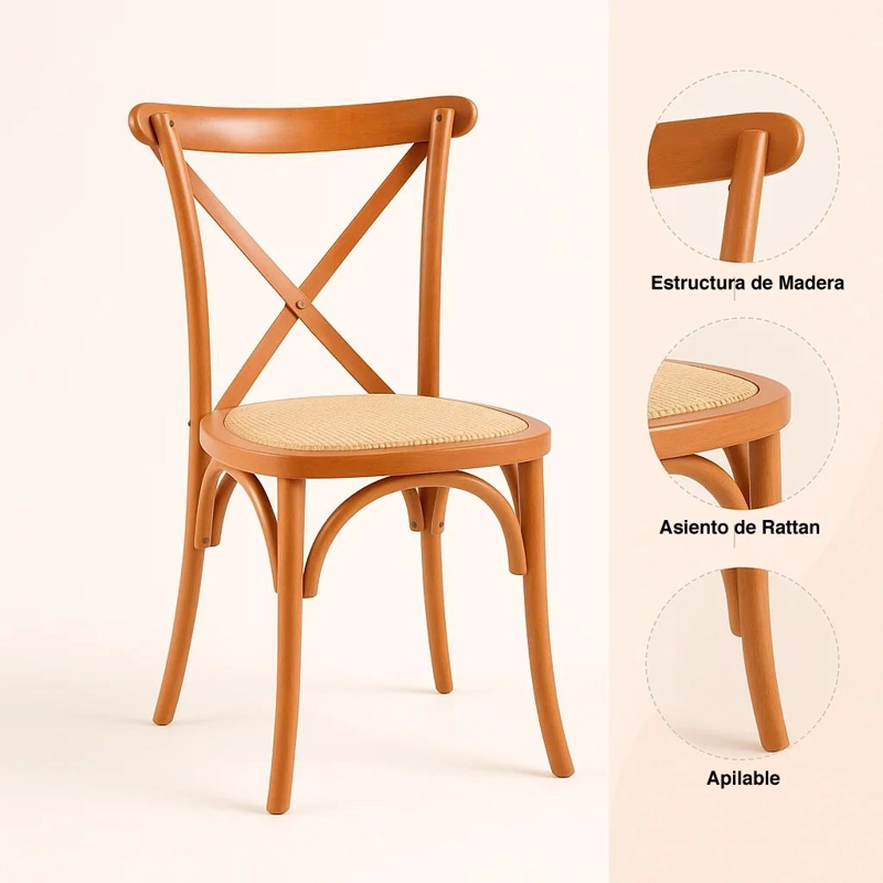 SILLA KLIK MUEBLES CROSSBACK MADERA 1 CUERPO MADERA RATTAN NATURAL - 5
