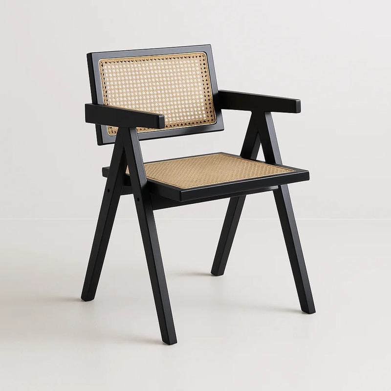 SILLA SITIAL KLIK MUEBLES CHANDIGARH 1 CUERPO MADERA RATTAN NEGRA BUTACA - 2