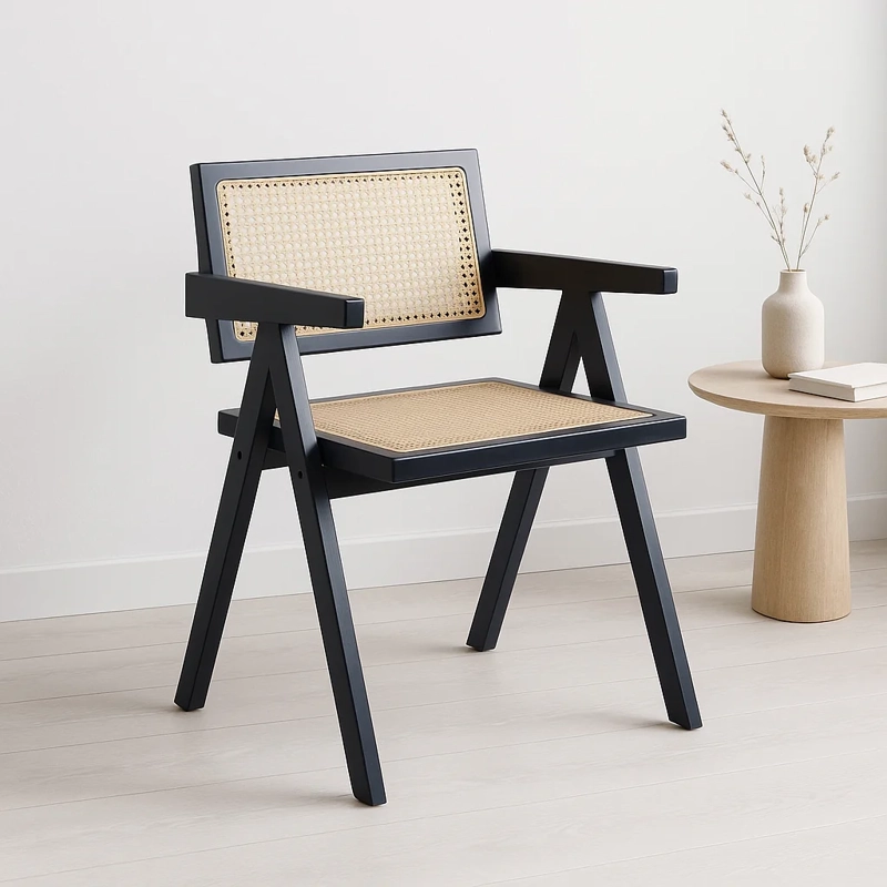 SILLA SITIAL KLIK MUEBLES CHANDIGARH 1 CUERPO MADERA RATTAN NEGRA BUTACA - 3